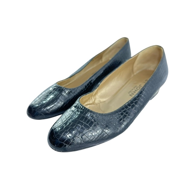 Vintage ST. JOHN Black Croc-Embossed Patent Leather Logo Loafers 10 AA - Picture 4 of 13